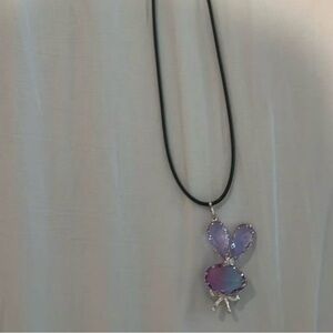 S925 sterling silver Lavender Crystal Bunny Pendant Necklace